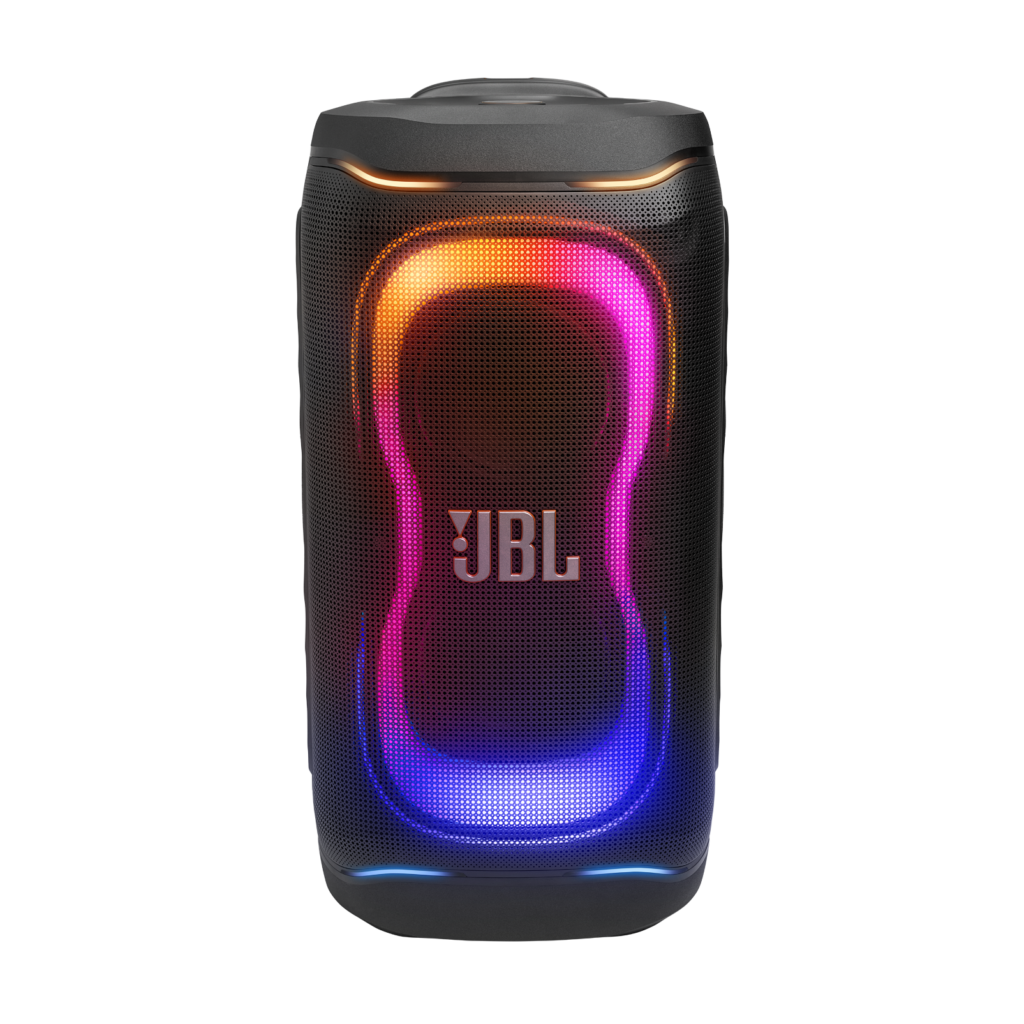 JBL Partybox 330 pogled s prednje strani na osvetlitev in velik logotip